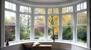 tub in front of bay window